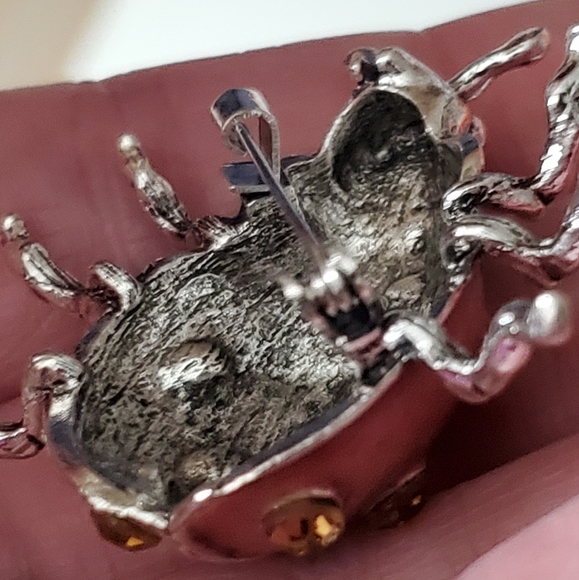 Ladybug dome brooch pin enamel crystals silver sparkly New vtg style - Picture 10 of 15
